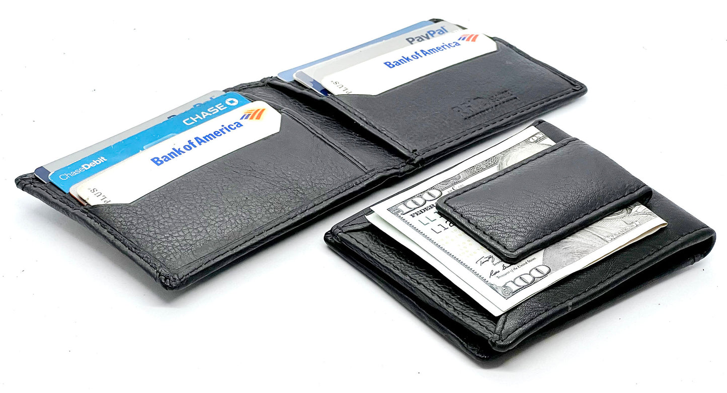 RFID Blocking Leather Slim Men's Bifold Magnetic Money Clip ID Card Holder Wallet