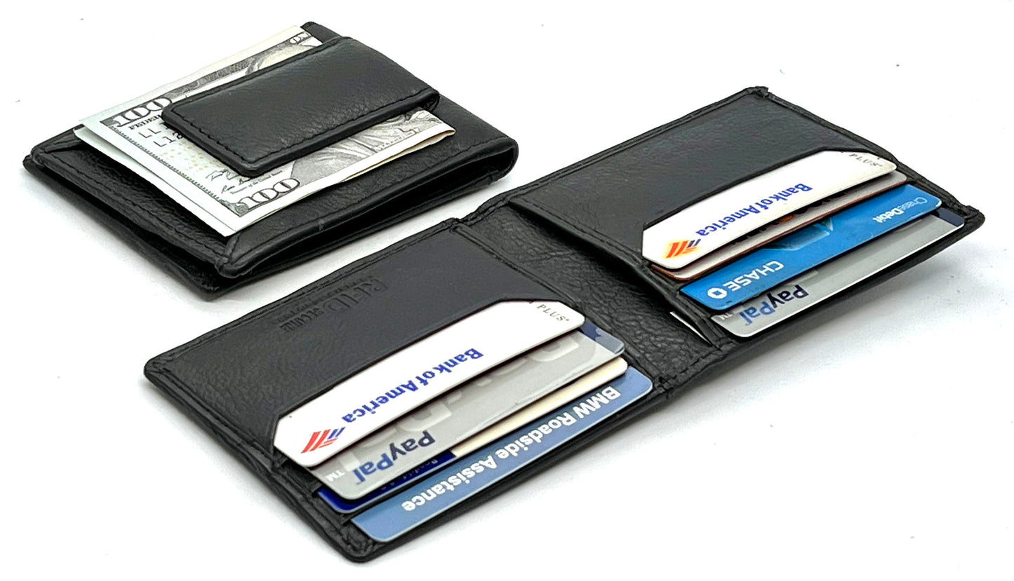 RFID Blocking Leather Slim Men's Bifold Magnetic Money Clip ID Card Holder Wallet