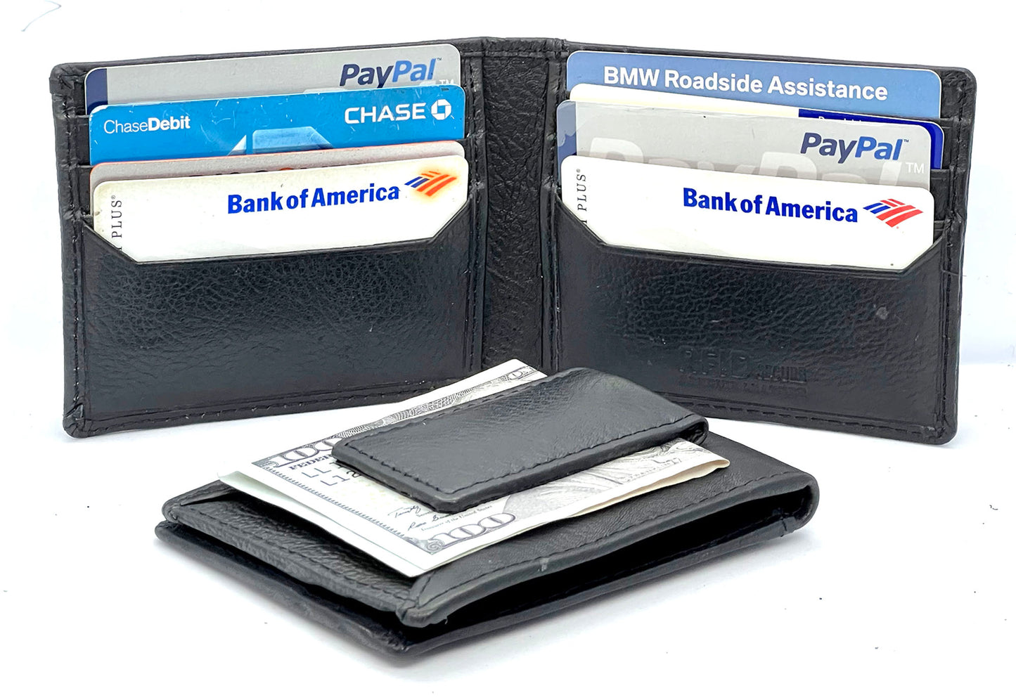 RFID Blocking Leather Slim Men's Bifold Magnetic Money Clip ID Card Holder Wallet