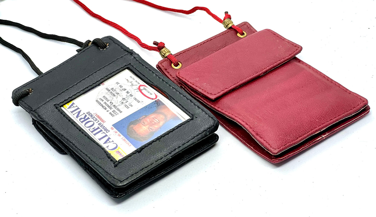 RFID Blocking Genuine Leather ID Badge Holder Credit Card Wallet with Lanyard Adjustable Neck Strap