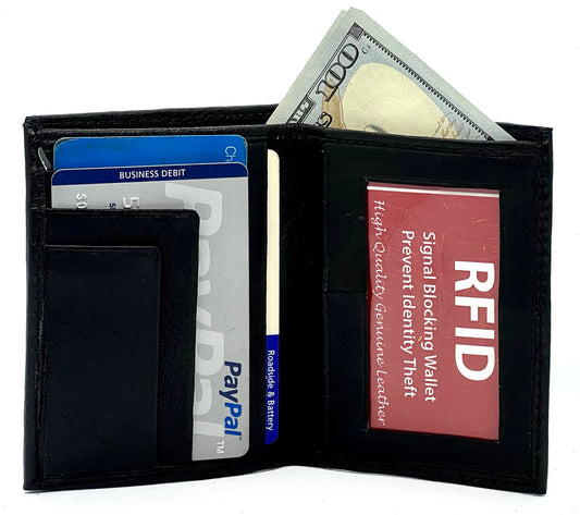 RFID Blocking Genuine Leather Men's Bifold Wallet Credit Card Billfold Holder