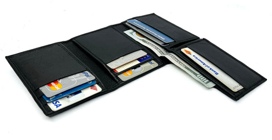 RFID Blocking Genuine Leather Men's Trifold Wallet with Flap Top Credit Card Holder