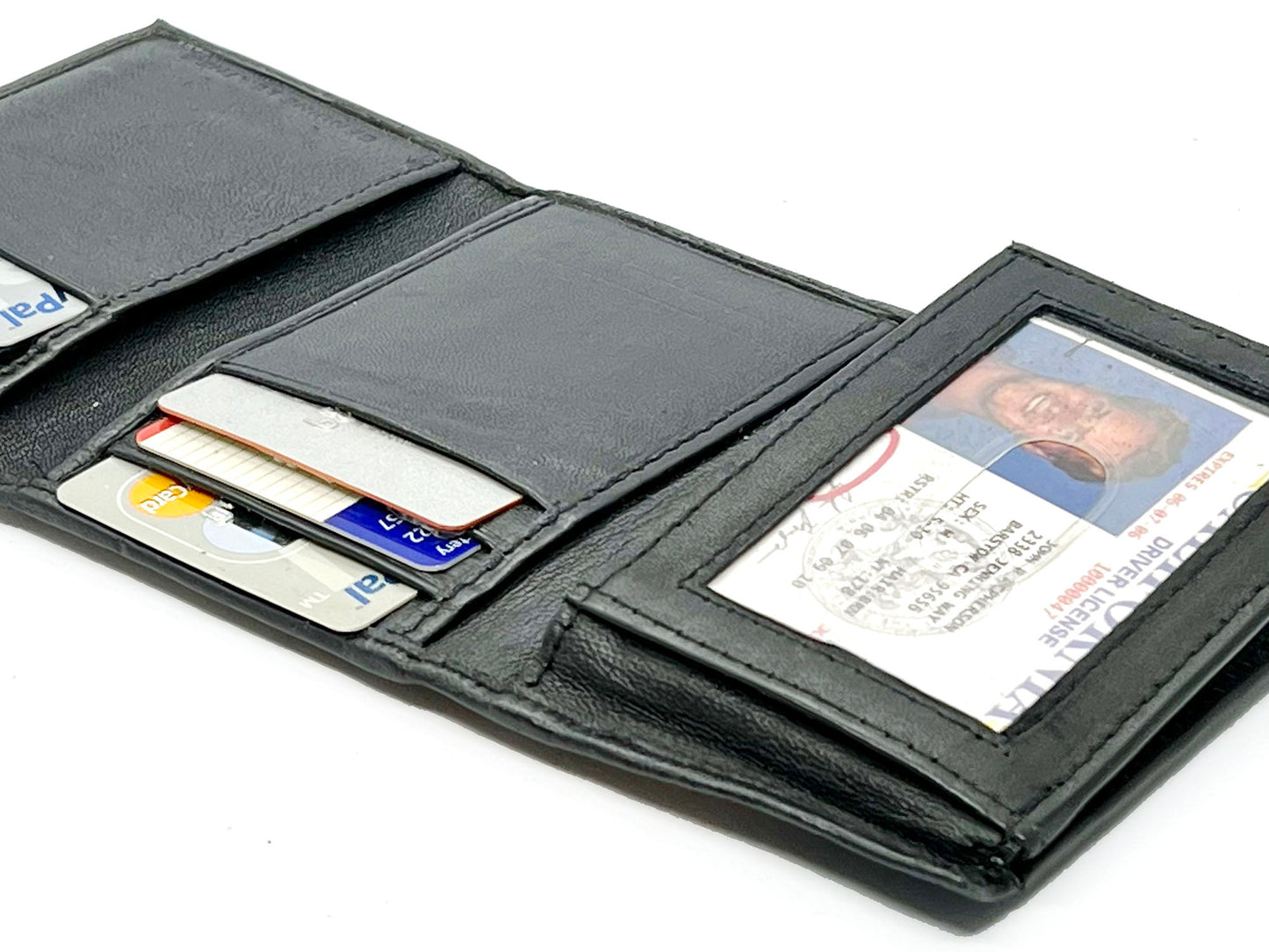 RFID Blocking Genuine Leather Men's Trifold Wallet with Flap Top Credit Card Holder