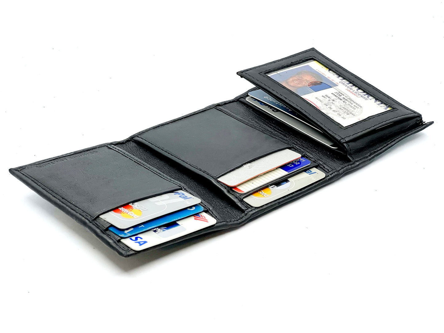 RFID Blocking Genuine Leather Men's Trifold Wallet with Flap Top Credit Card Holder