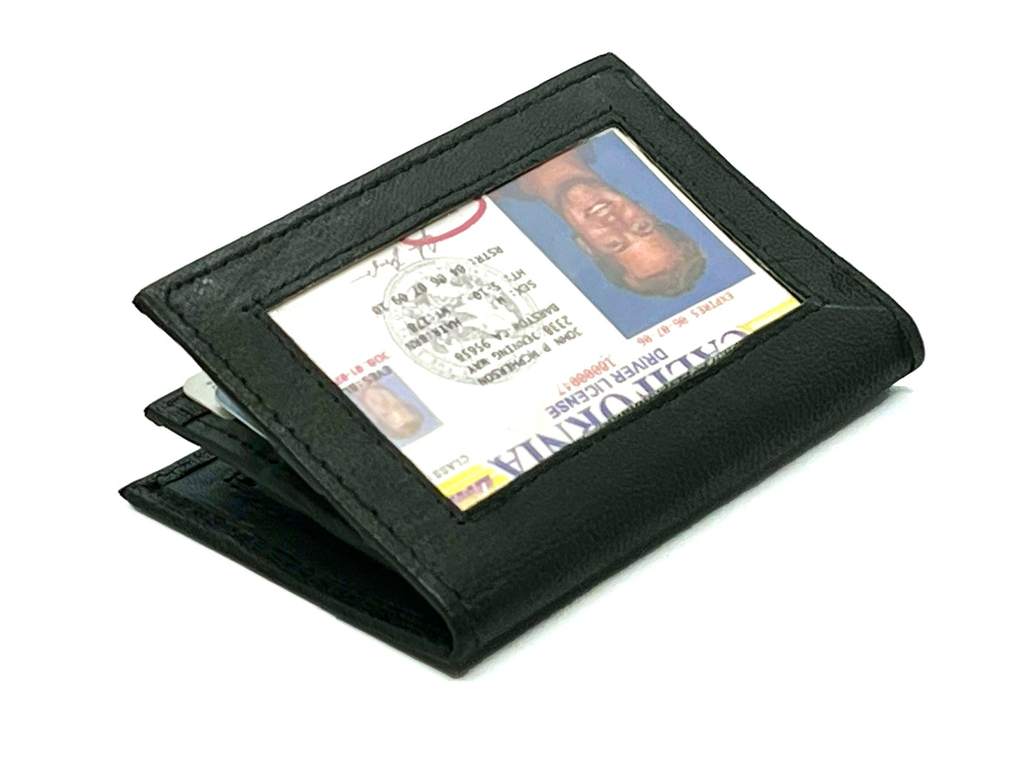 Genuine Leather Bifold Wallet Credit Card Holder ID Window Center Flap