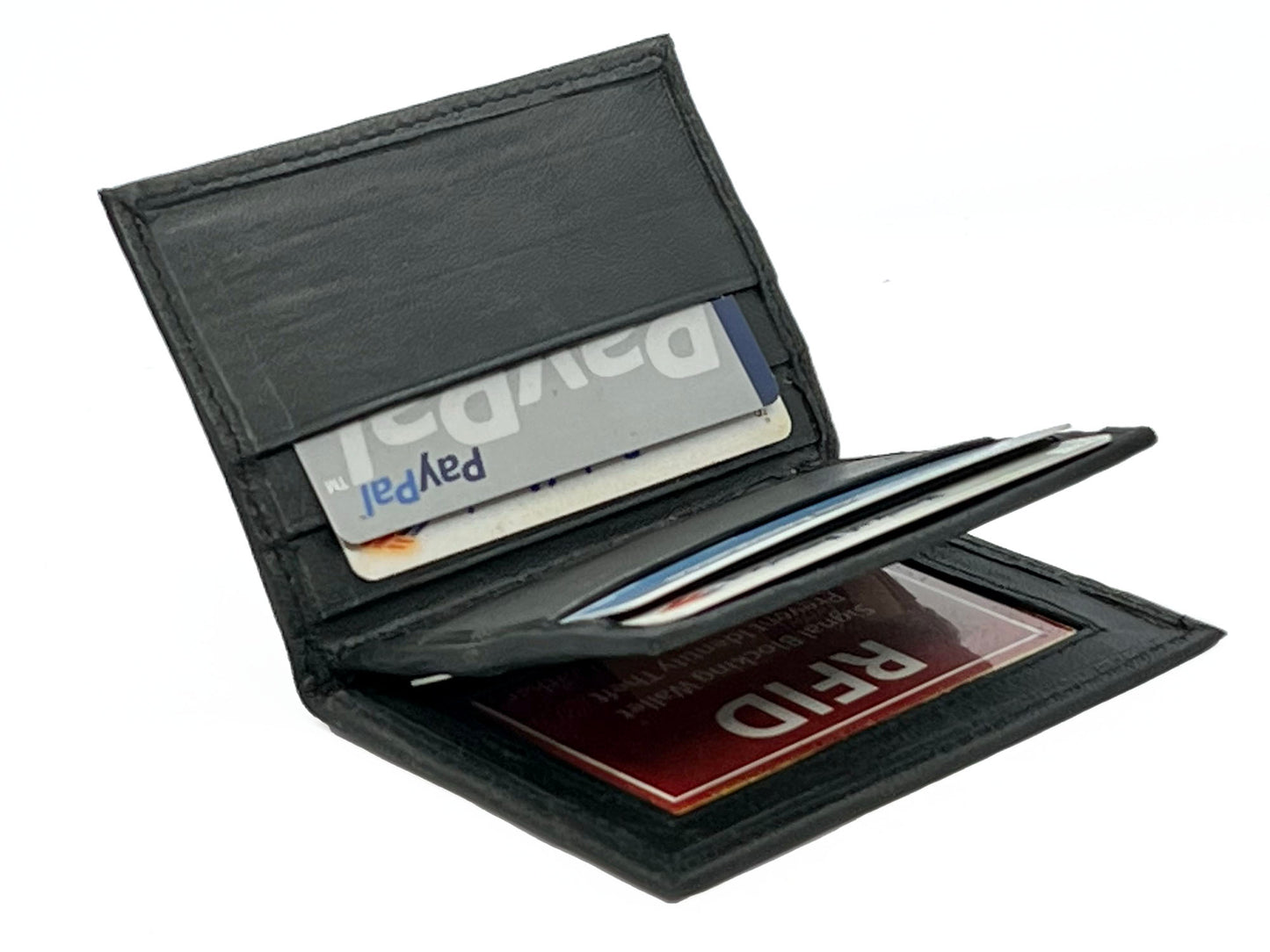 Genuine Leather Bifold Wallet Credit Card Holder ID Window Center Flap