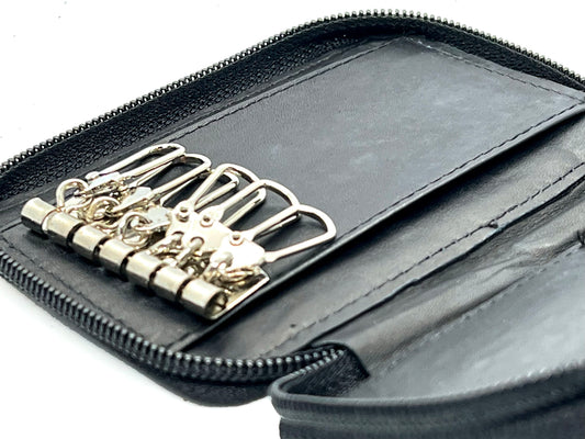 Genuine Leather Keychain Men's Wallet Key Ring Trifold Front Pocket Zip Around