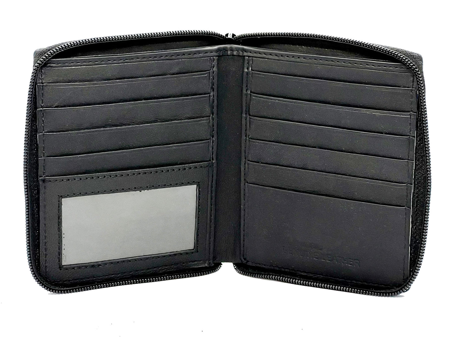 RFID Blocking Leather Zip-Around Credit Card Holder Men's Bifold Hipster Wallet