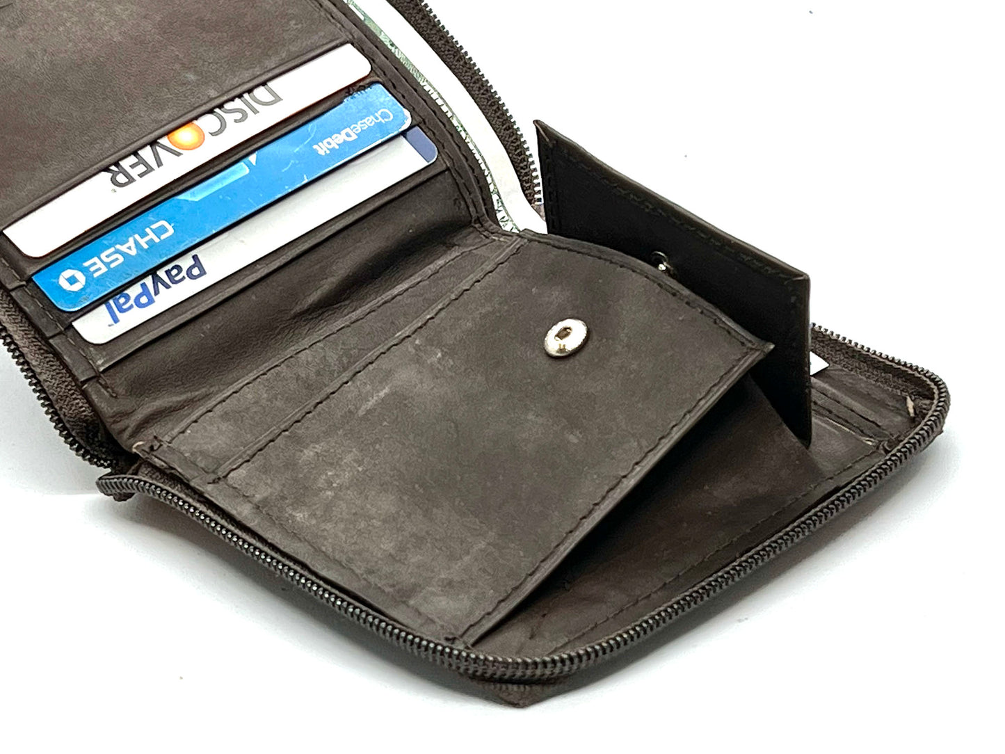 RFID Blocking Leather Zip-Around Men's Bifold Wallet Coin Pocket