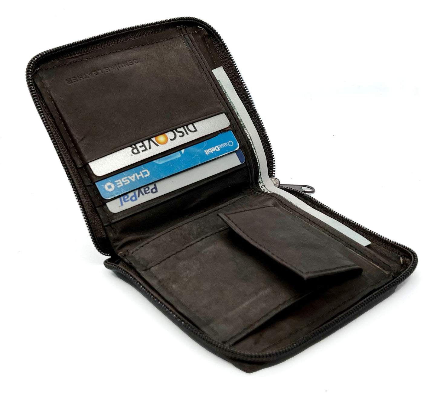 RFID Blocking Leather Zip-Around Men's Bifold Wallet Coin Pocket