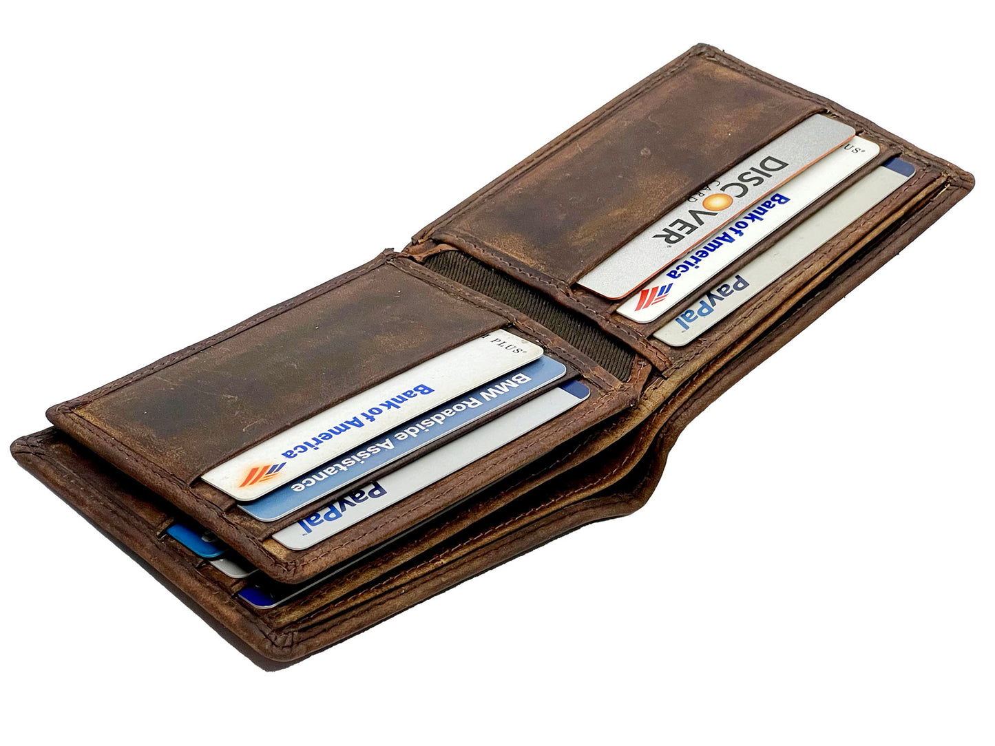Hunter Brown RFID Signal Blocking Men's Vintage Leather Thin Bifold Wallet ID Card Holder Front Pocket