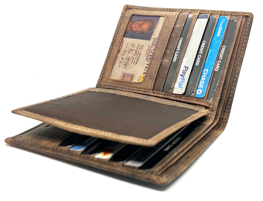 Hunter Brown Leather Men's Bifold Hipster Vintage European Wallet Credit Card Holder