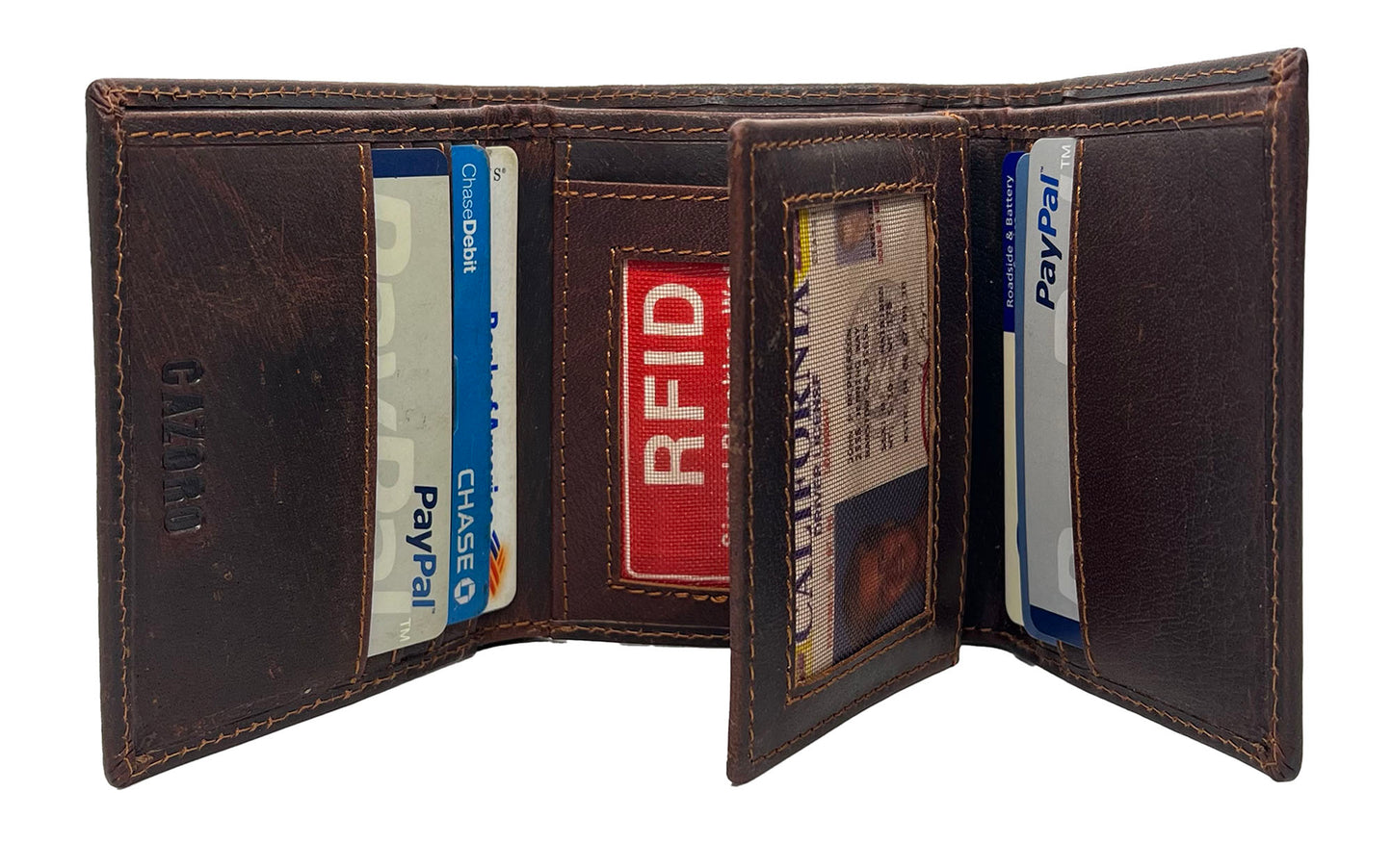 Hunter Brown Leather Men's Trifold Hipster Vintage European Wallet Credit Card Holder