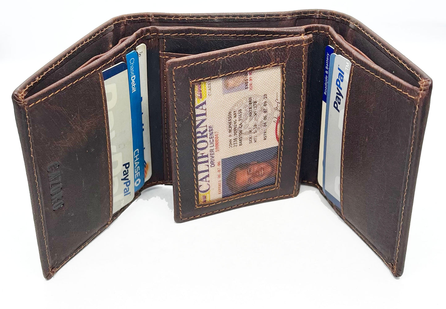 Hunter Brown Leather Men's Trifold Hipster Vintage European Wallet Credit Card Holder