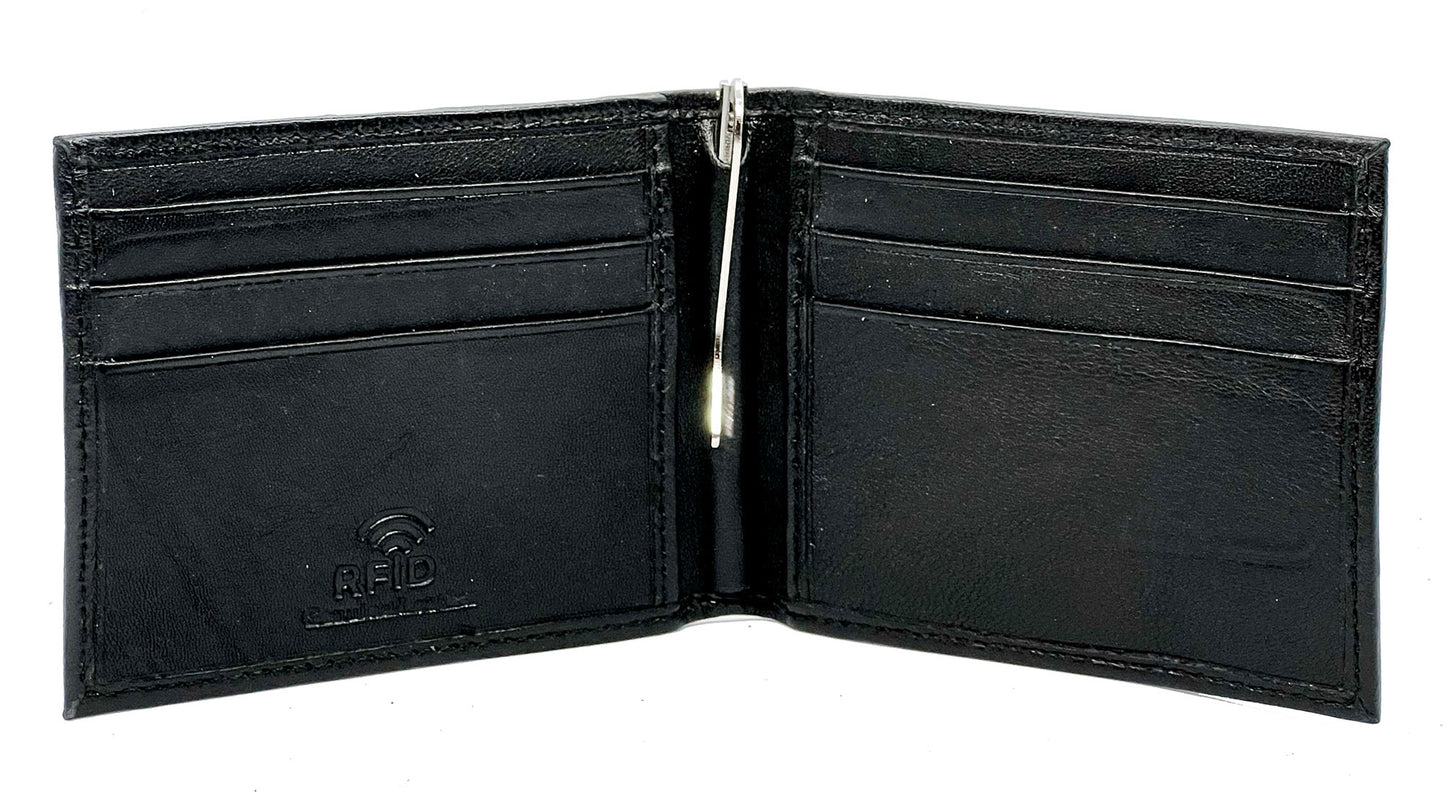 RFID Blocking Genuine Leather Money Clip Men's Bifold Wallet Card Holder