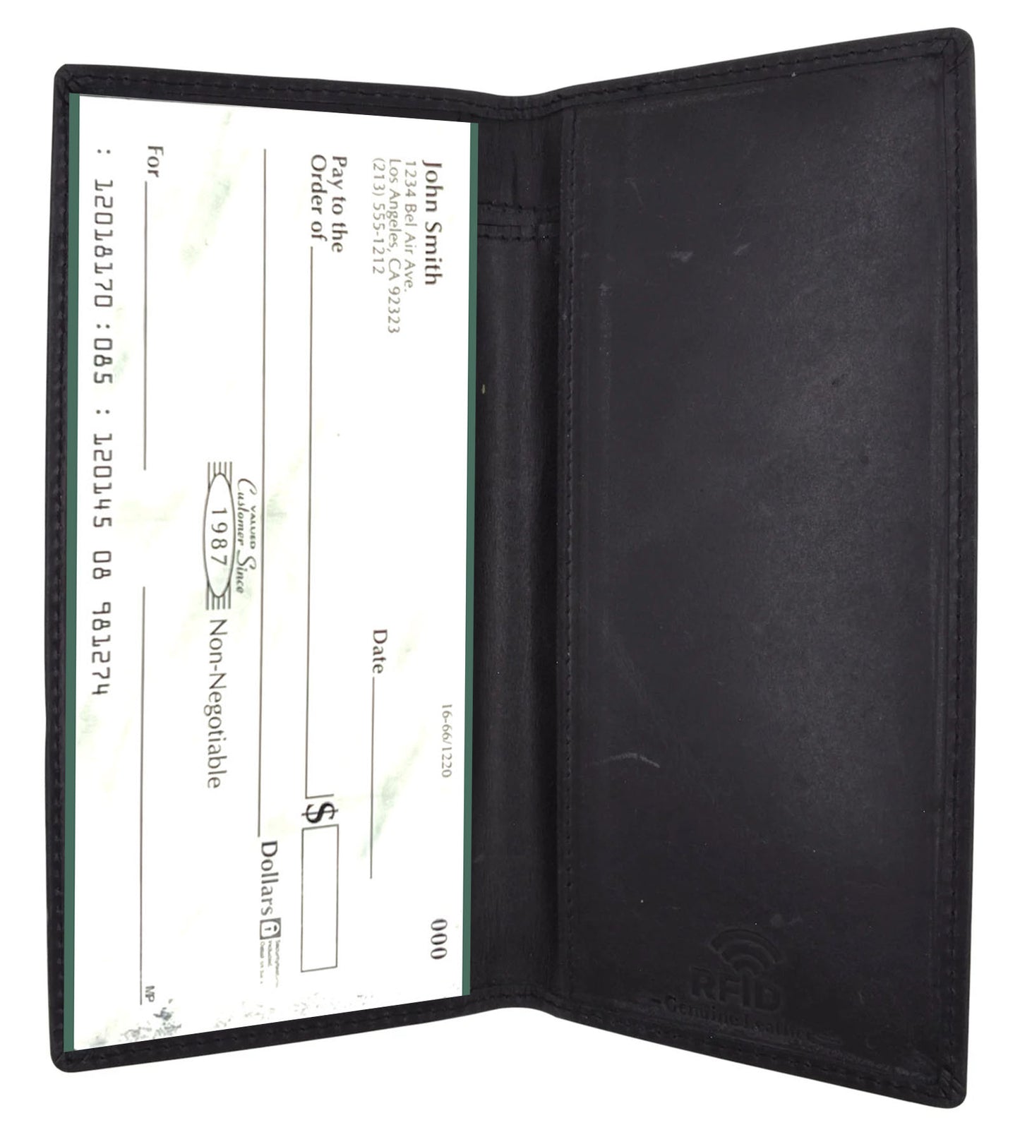 Hunter Brown RFID Blocking Genuine Leather Standard Checkbook Cover Holder Thin Wallet Men Women