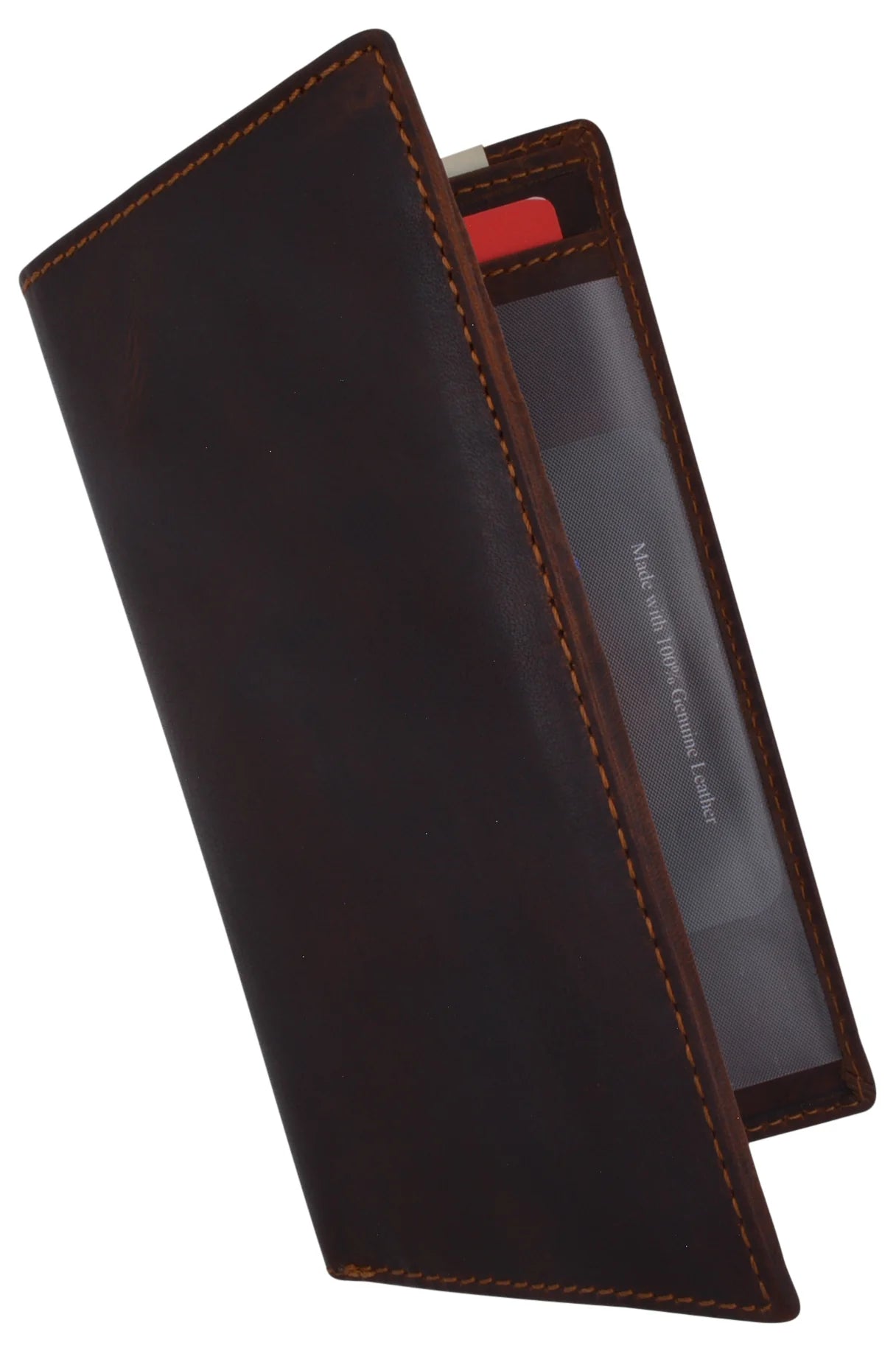 RFID Blocking Hunter Brown Leather Long Bifold Checkbook Wallet Cover