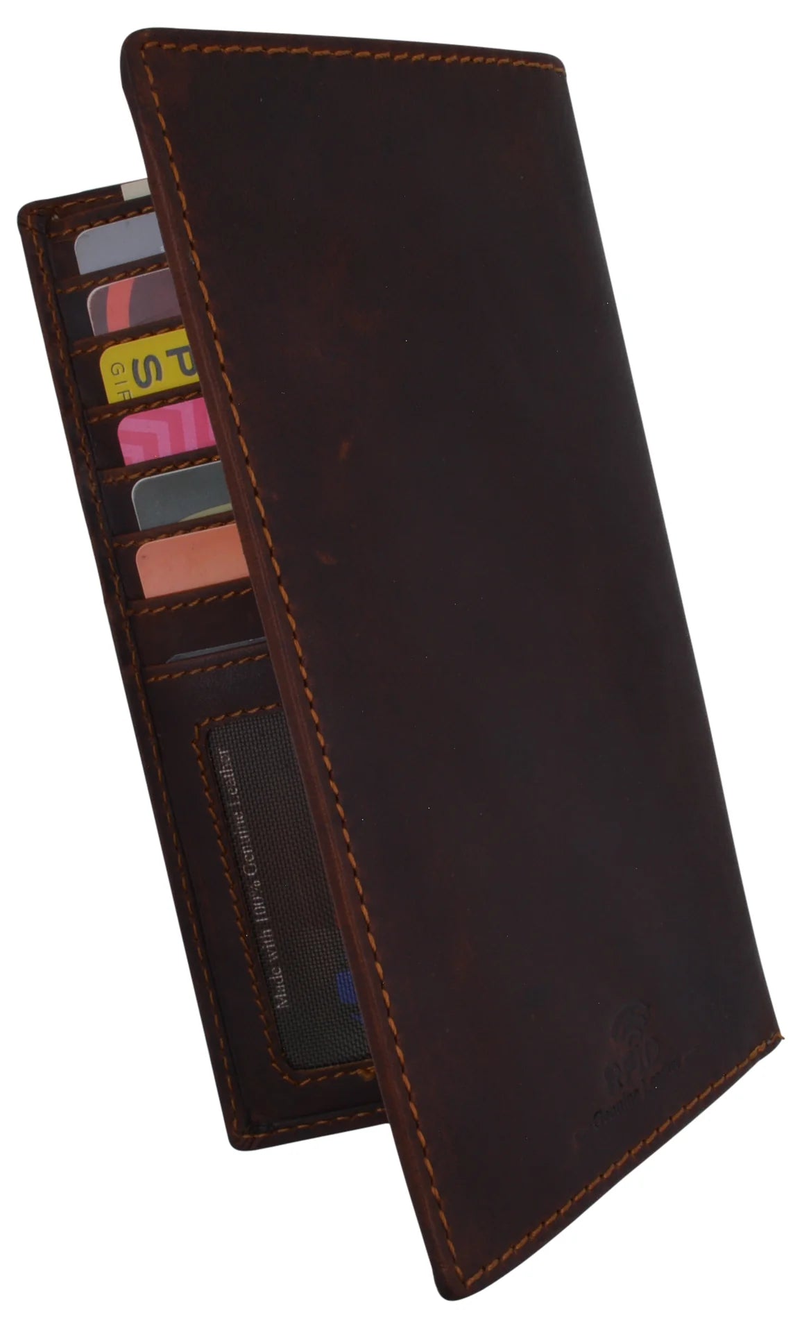 RFID Blocking Hunter Brown Leather Long Bifold Checkbook Wallet Cover