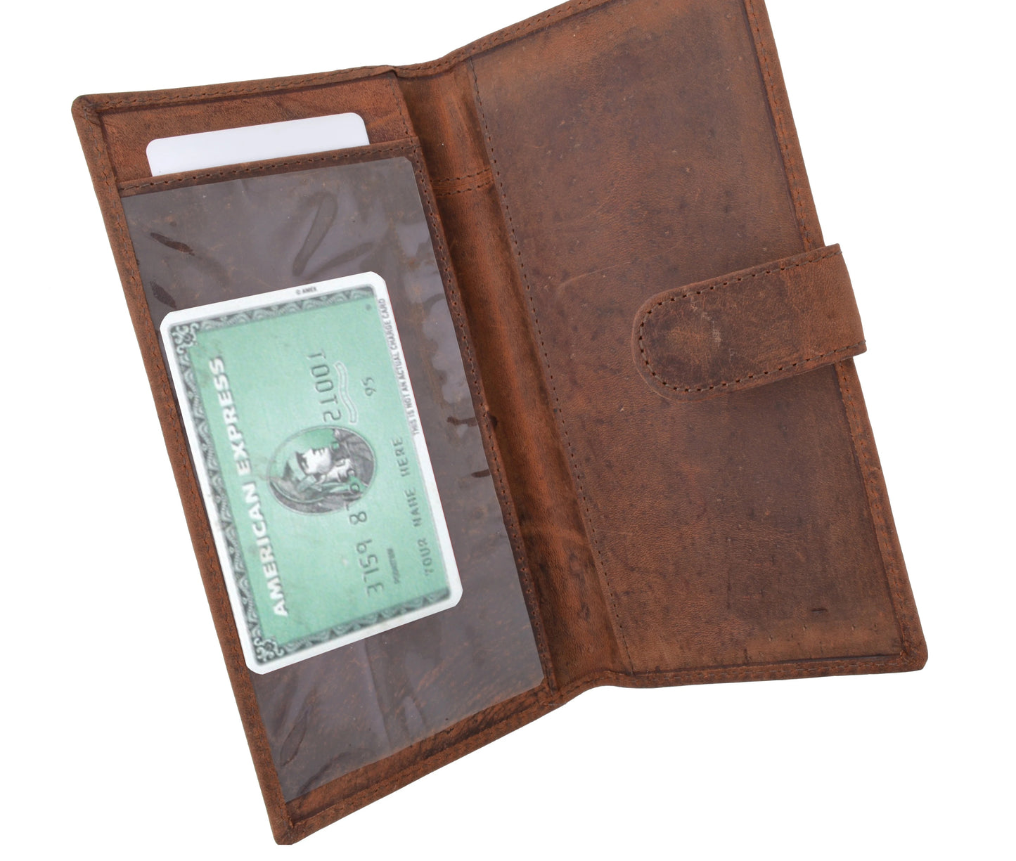 Hunter Brown RFID Blocking Genuine Leather Standard Checkbook Cover Holder Snap Closed