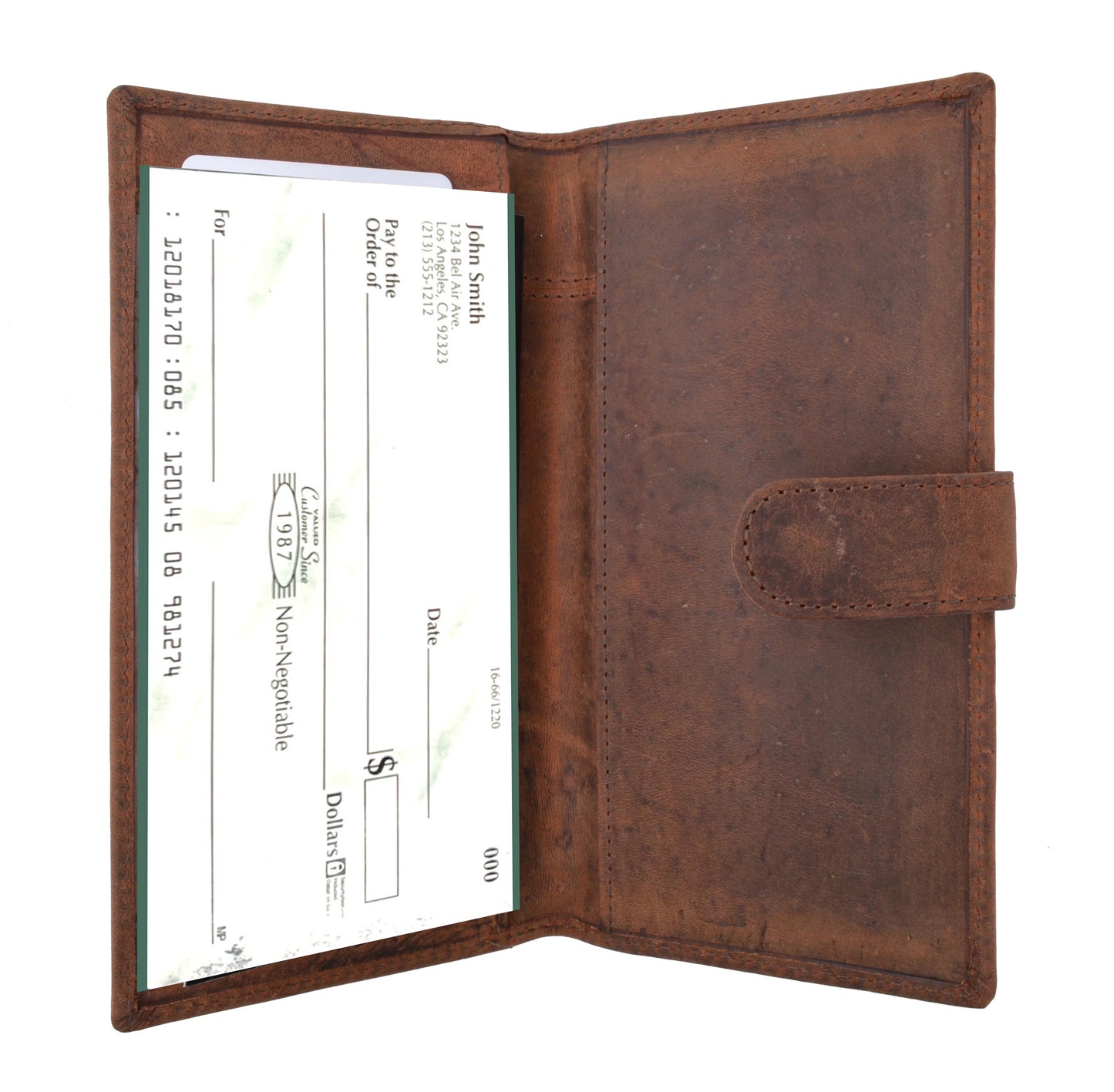 Hunter Brown RFID Blocking Genuine Leather Standard Checkbook Cover Holder Snap Closed