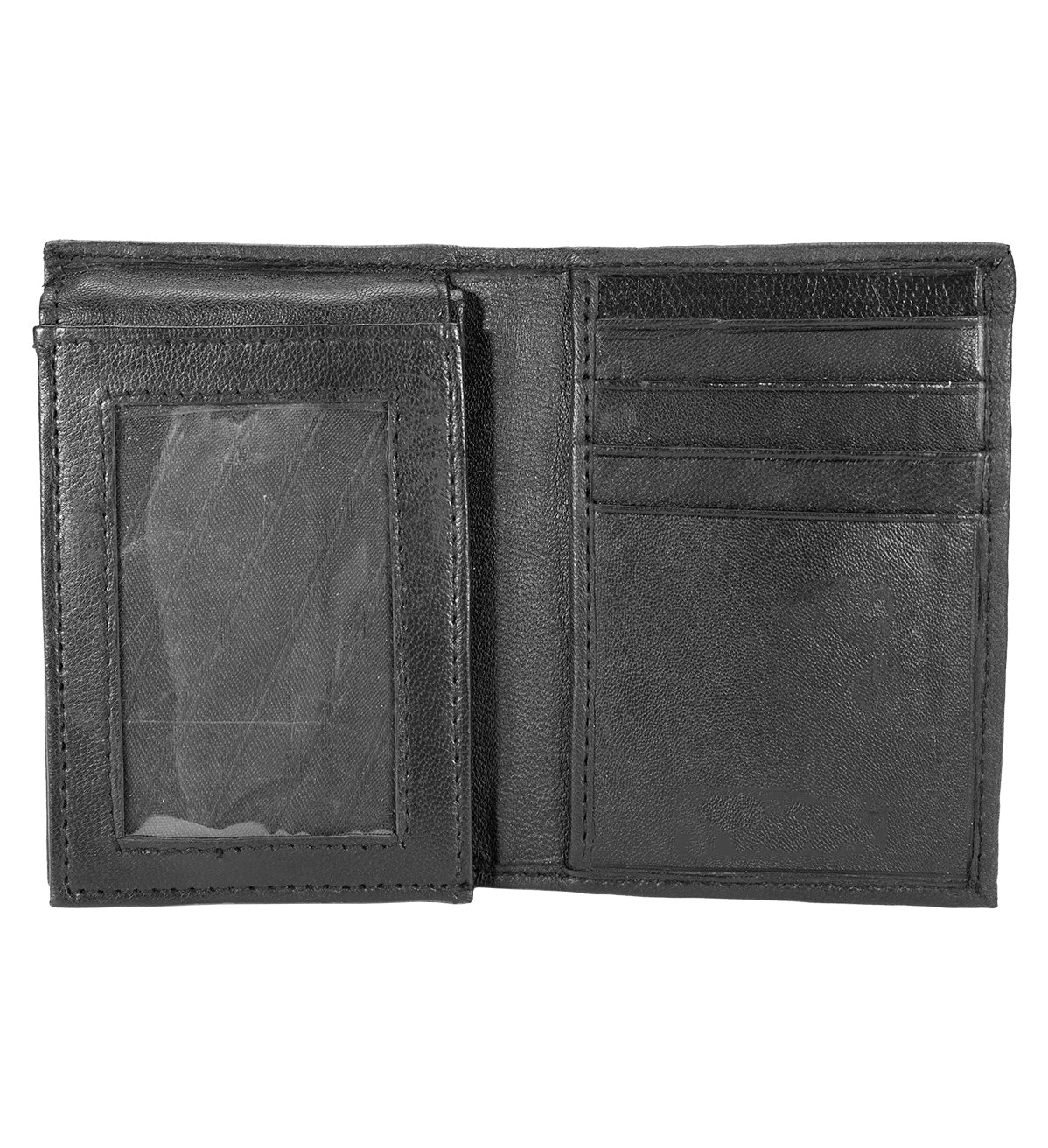Black Genuine Leather Men's Trifold Wallet Flap Top Multi-Card Holder