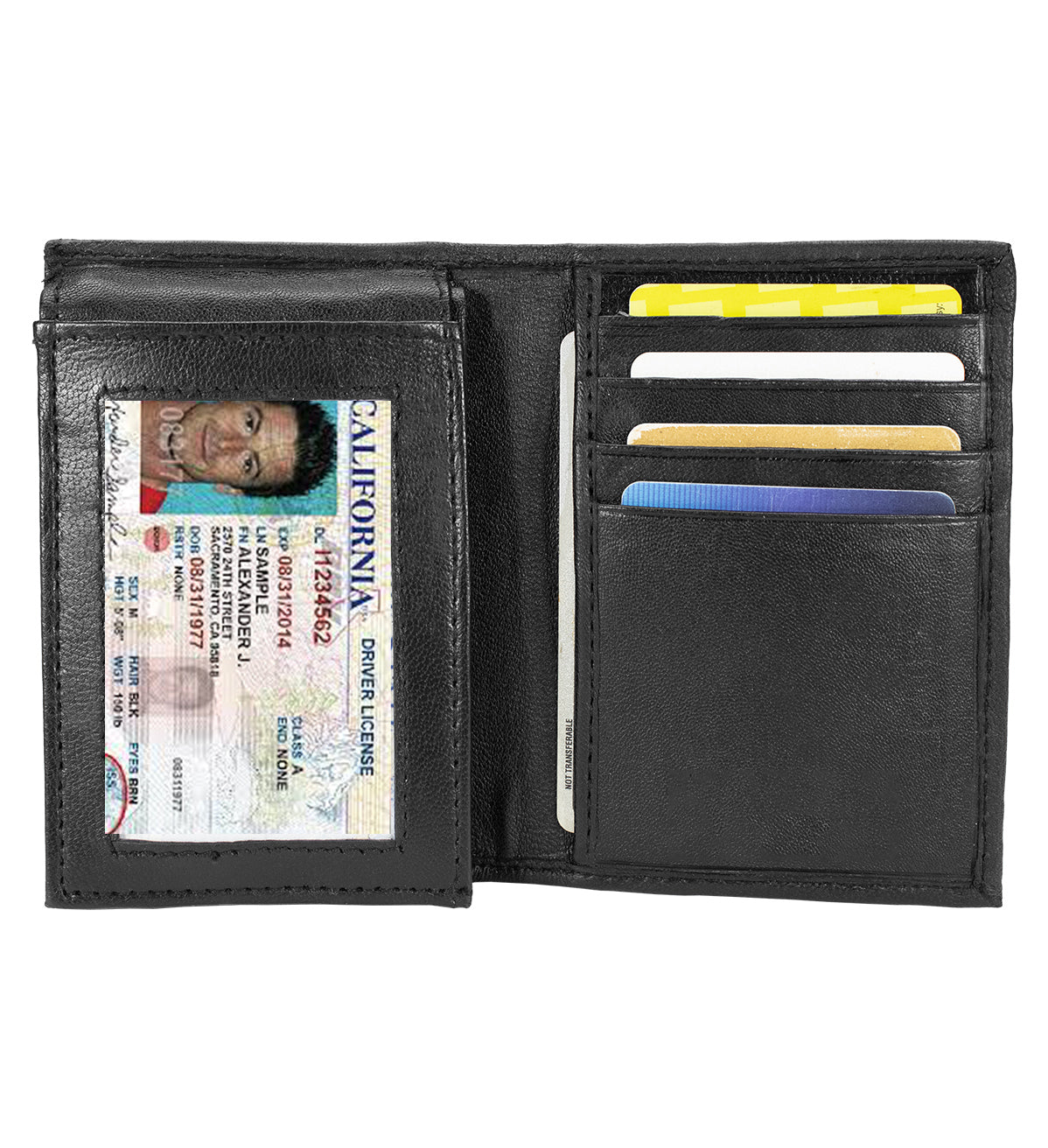 Black Genuine Leather Men's Trifold Wallet Flap Top Multi-Card Holder