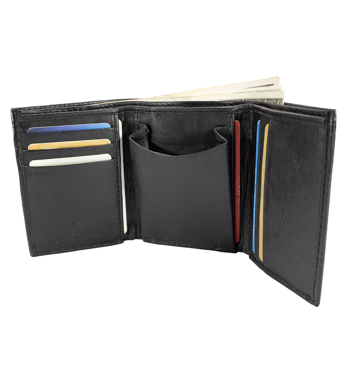 Black Genuine Leather Men's Trifold Wallet Coin Pocket Holder New