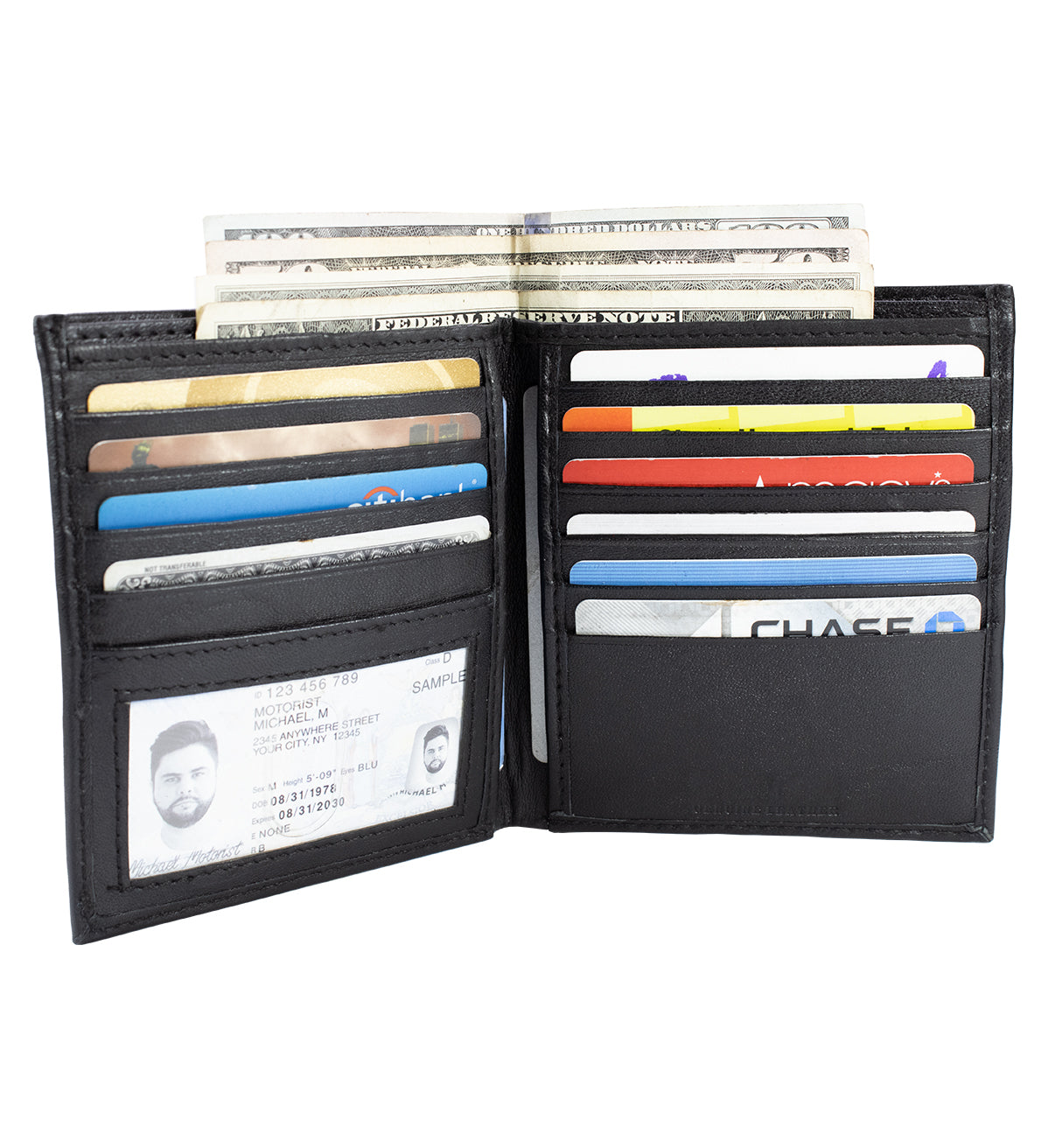 Black Genuine Leather Men's Bifold Hipster Wallet Credit Card Holder