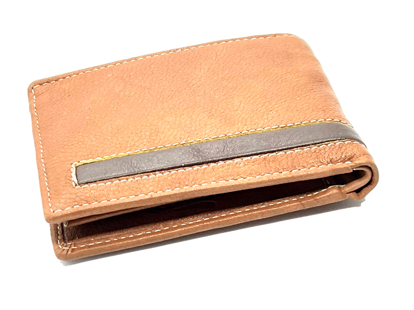 Tan RFID Blocking Premium Leather Bifold Wallet Center Flap Credit Card Business Card ID Holder