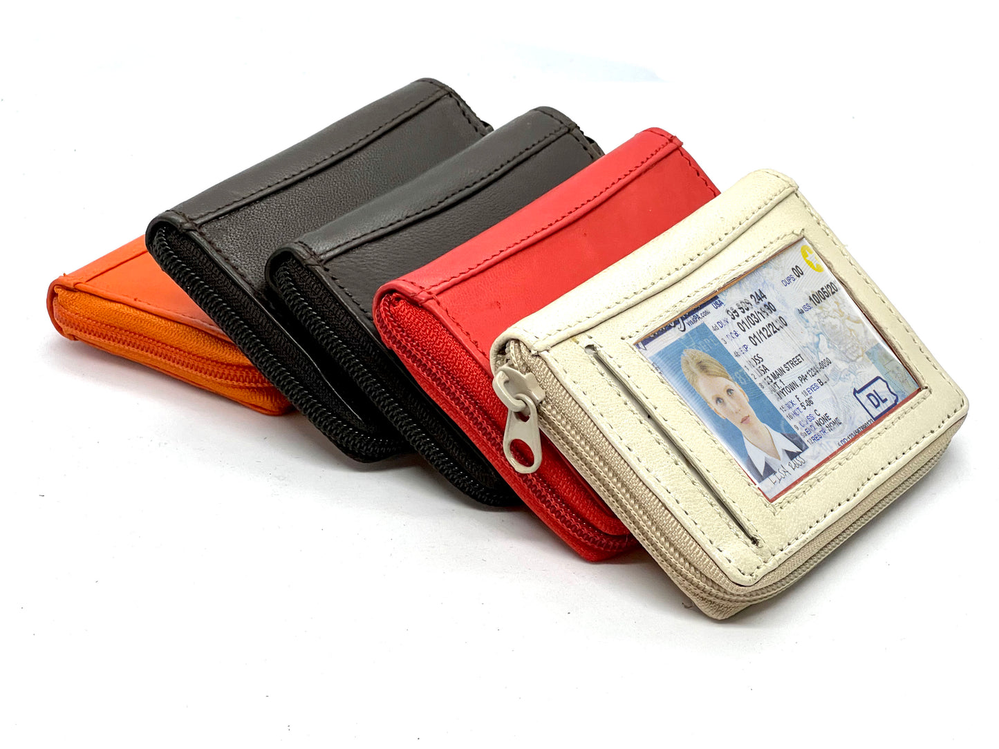 RFID Genuine Leather Credit Card Holder Womne's Accordion Wallet Zip around