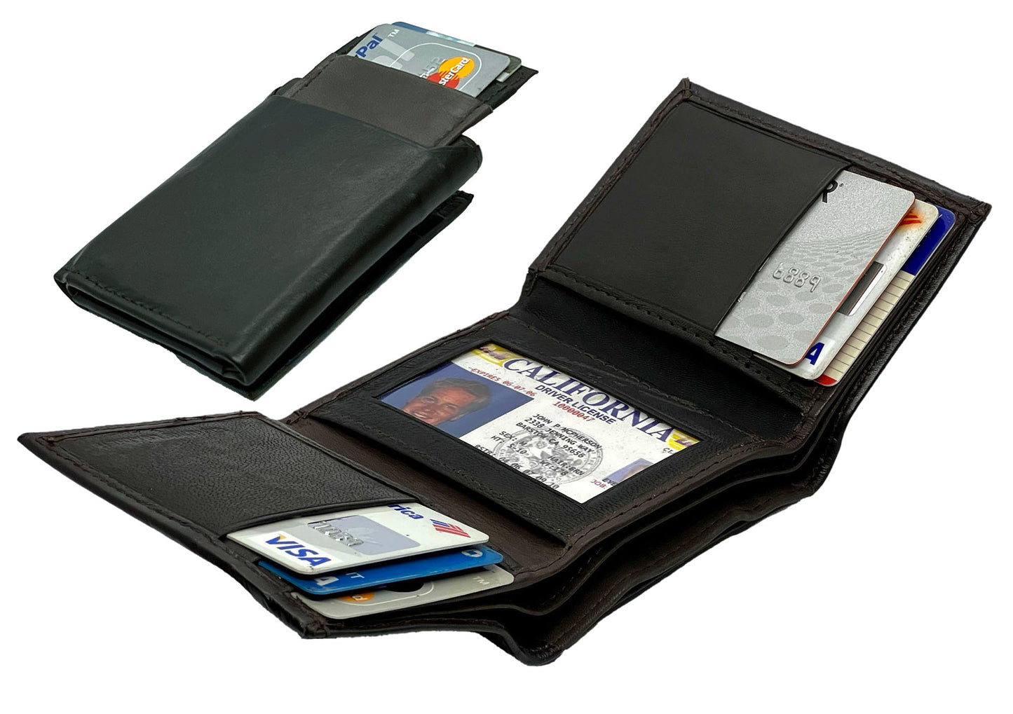 RFID Blocking Genuine Leather Men's Trifold Wallet Flap Top Detachable Card Holder