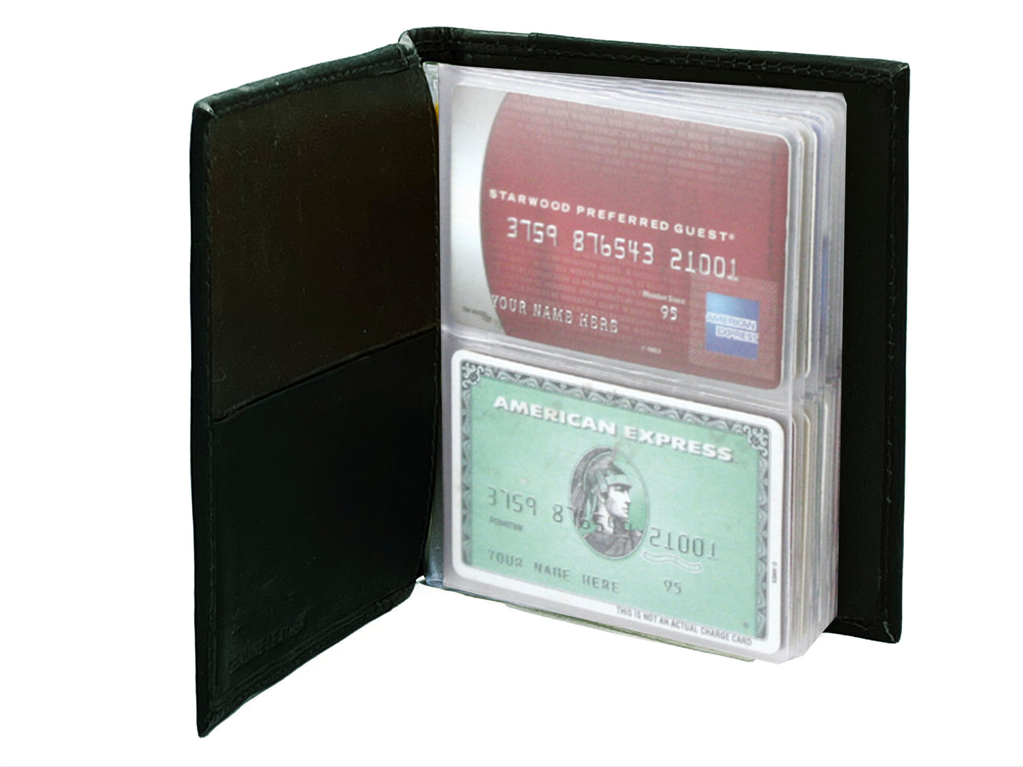 RFID Blocking Mens Genuine Leather Bifold Business Card Organizer 48 Slots Plastic Insert ID Holder