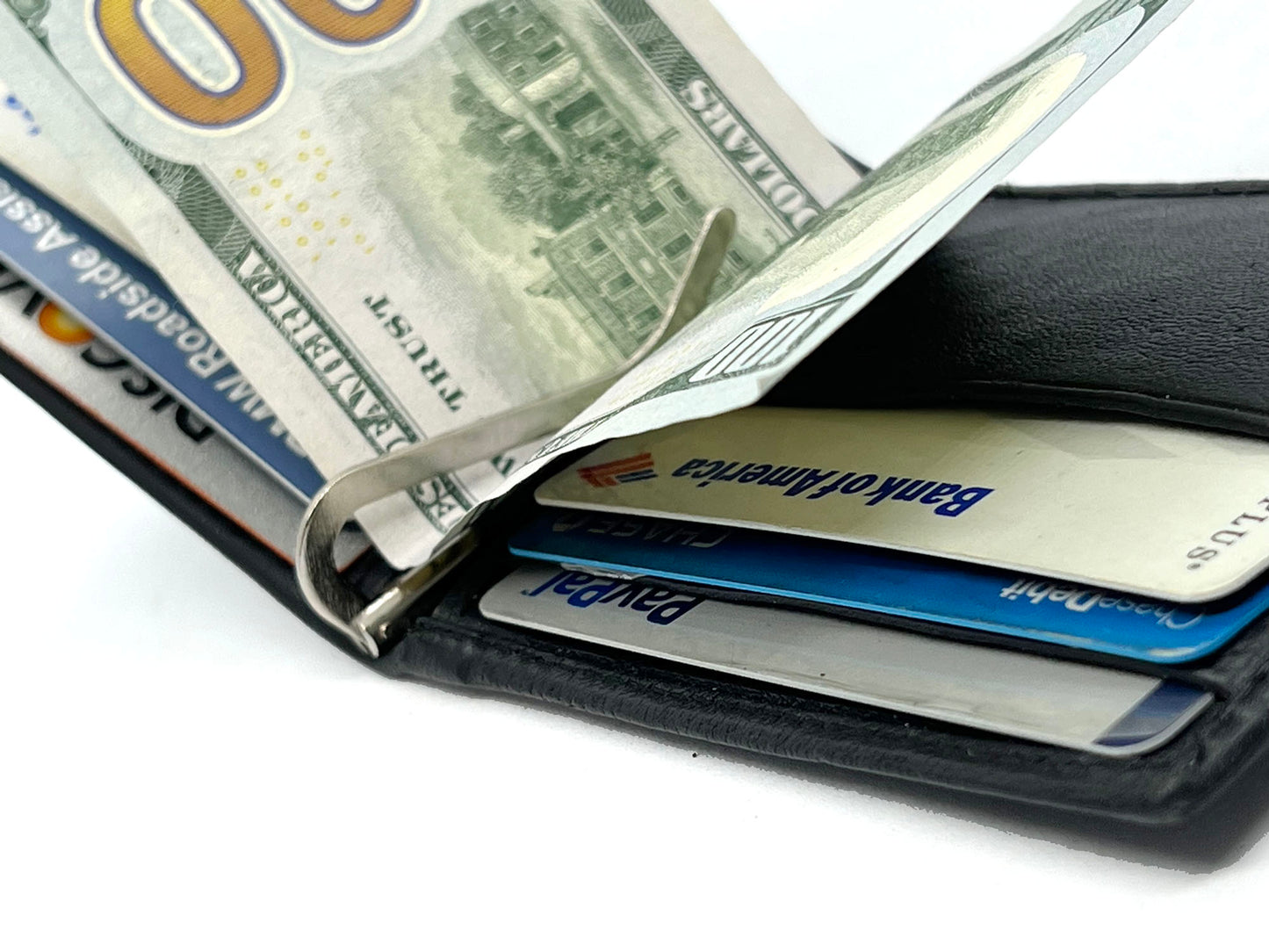RFID Blocking Genuine Leather Money Clip Men's Bifold Wallet Card Holder
