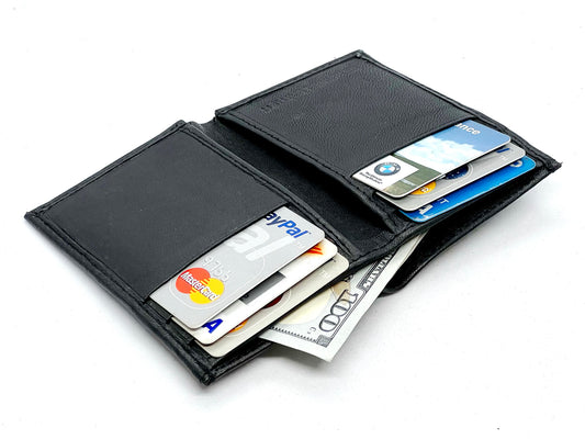 Genuine Leather ID Window Credit Card Thin Billfold Bifold Wallet