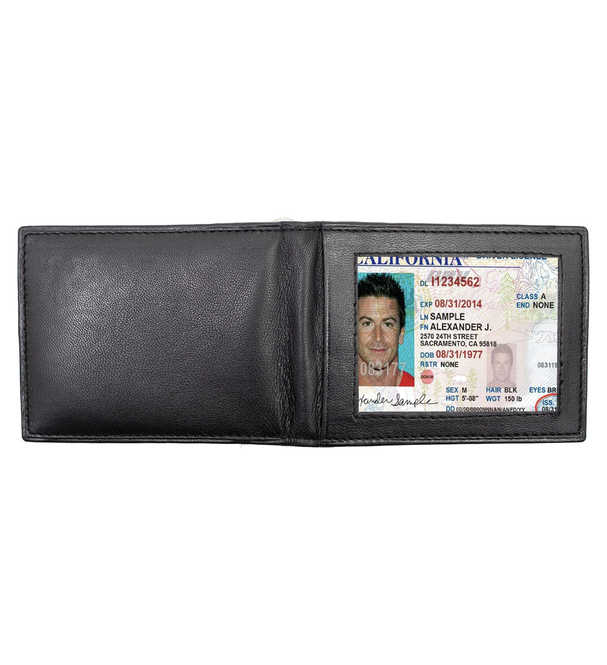 RFID Blocking Genuine Leather Bifold Money Clip ID Badge Bifold Wallet Front Pocket