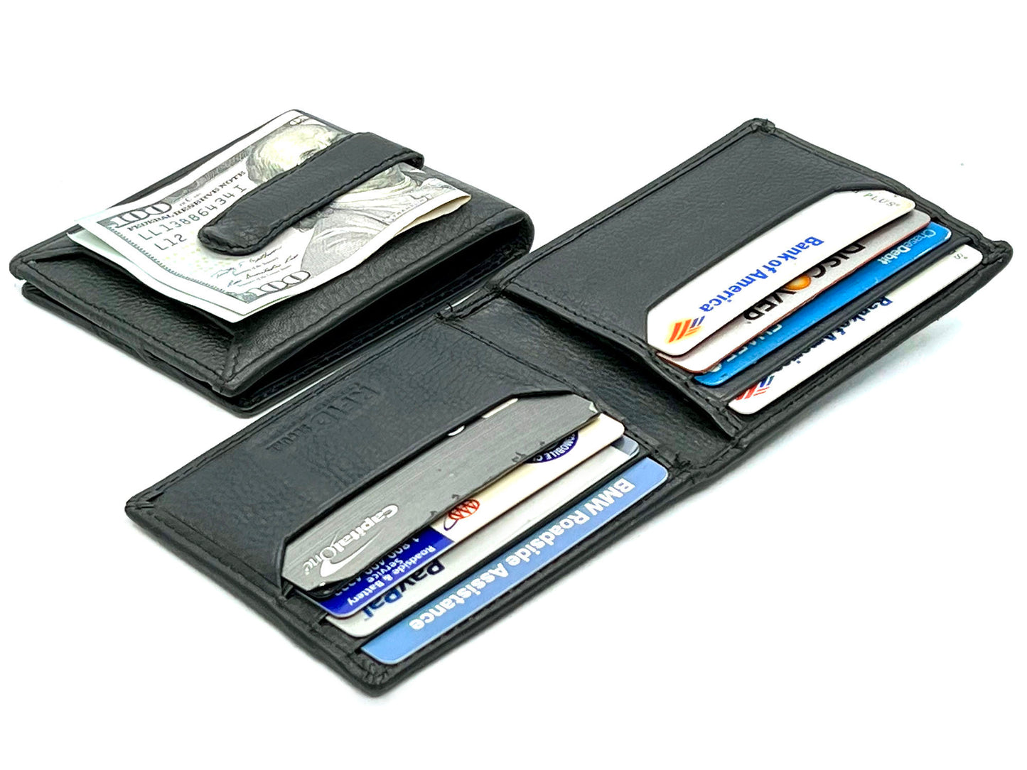 RFID Blocking Genuine Leather Mens Bifold Wallet Money Clip ID Holder