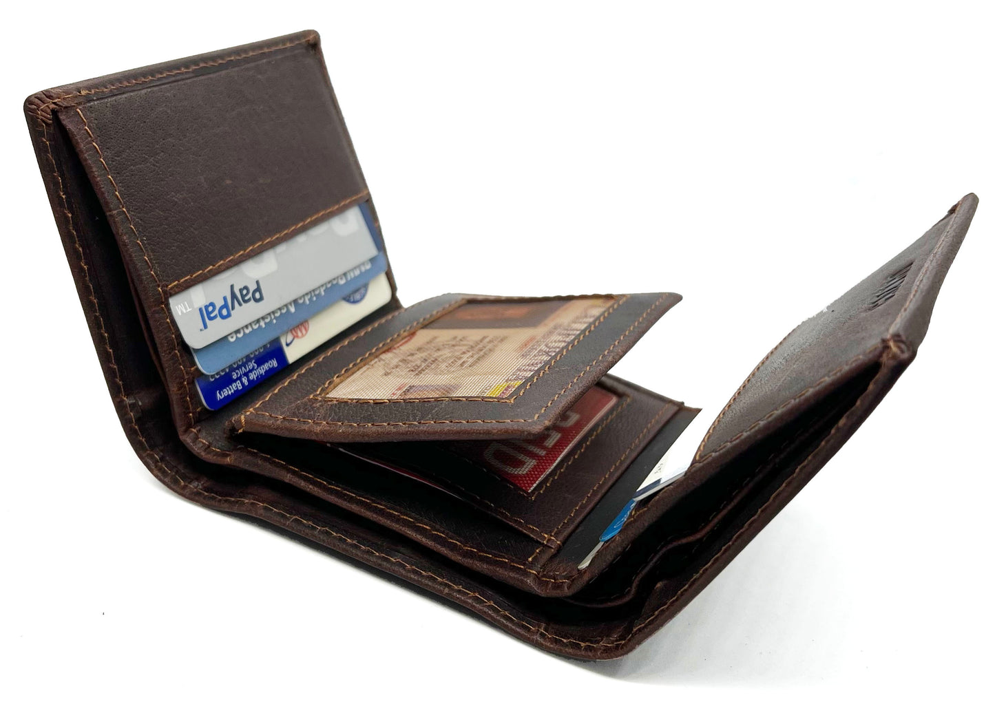 Hunter Brown Leather Men's Trifold Hipster Vintage European Wallet Credit Card Holder