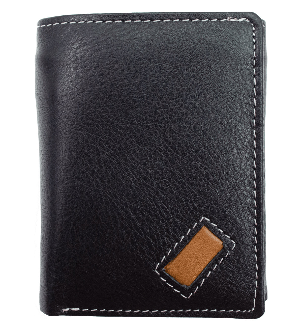 RFID Blocking Genuine Leather Men's Trifold Wallet Center Flap Premium Cowhide