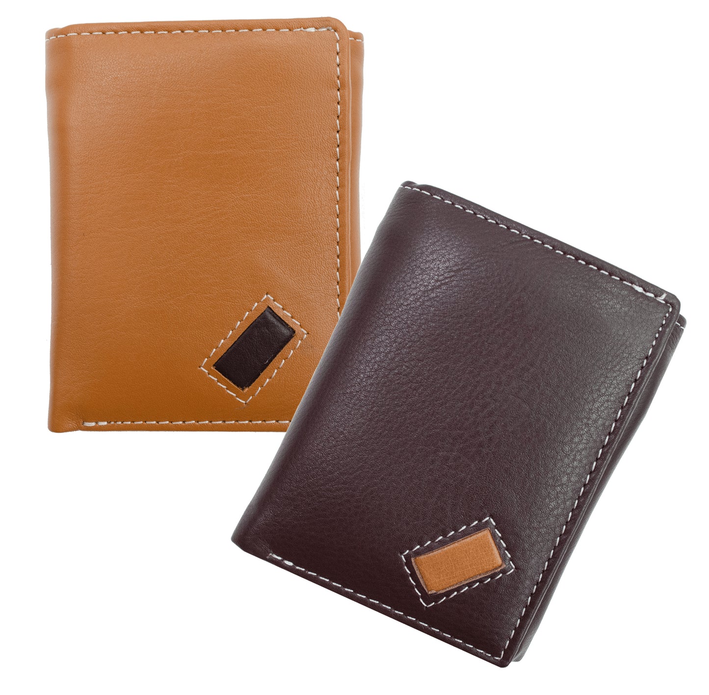 RFID Blocking Genuine Leather Men's Trifold Wallet Center Flap Premium Cowhide