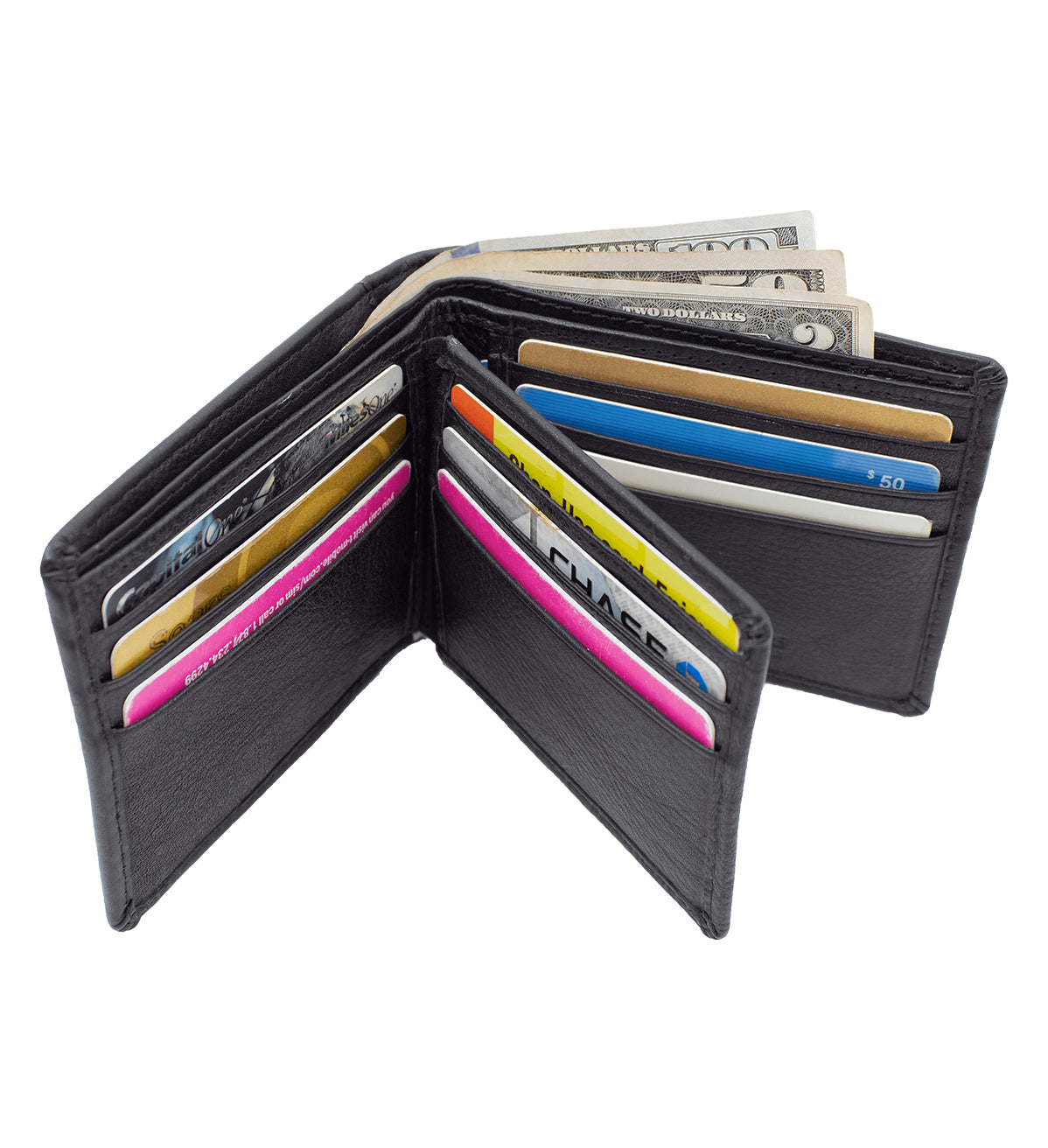 RFID Blocking Genuine Leather Men's Bifold Wallet Center Flap Premium Cowhide