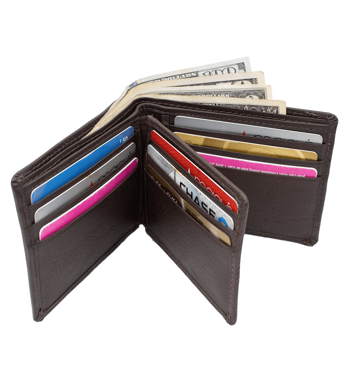 RFID Blocking Genuine Leather Men's Bifold Wallet Center Flap Premium Cowhide