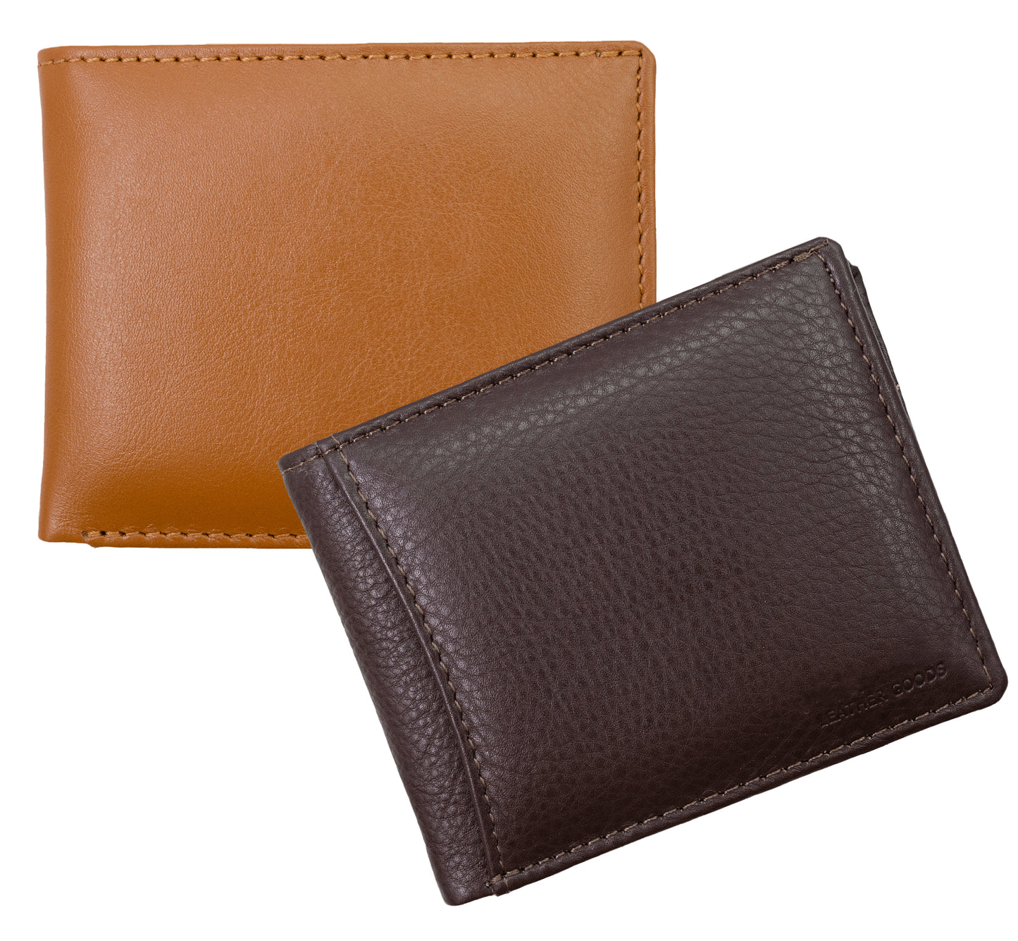 RFID Blocking Genuine Leather Men's Bifold Wallet Center Flap Premium Cowhide