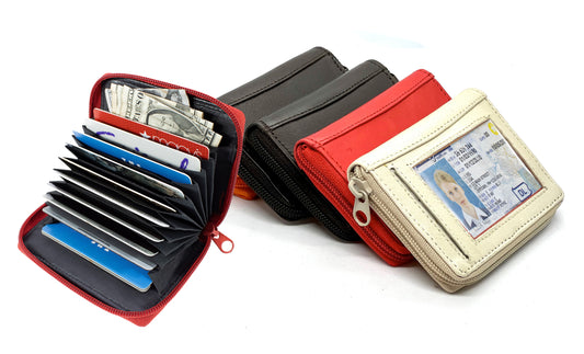RFID Genuine Leather Credit Card Holder Womne's Accordion Wallet Zip around
