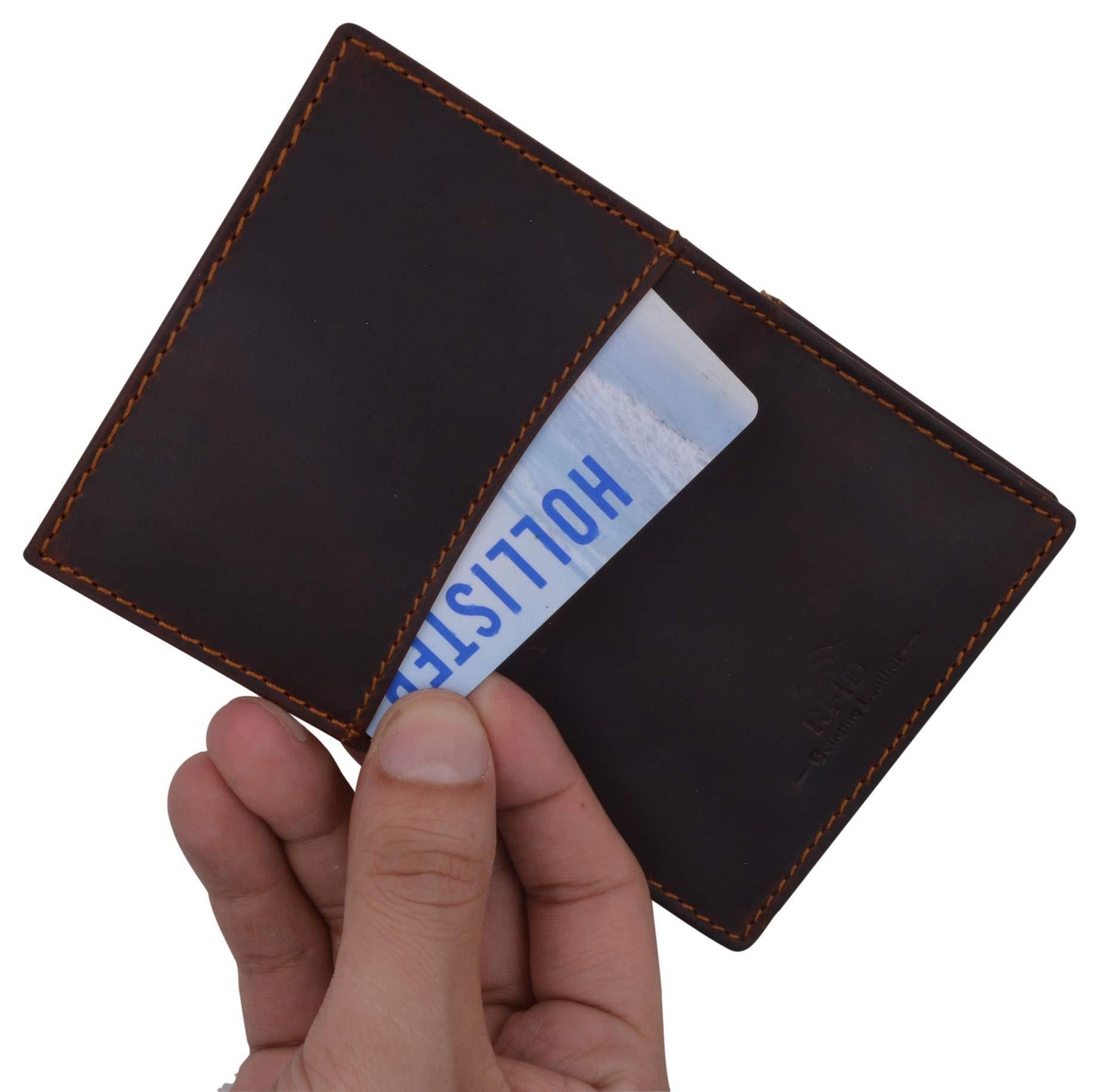 Hunter Brown RFID Blocking Vintage Leather Men's Bifold 18 Card Wallet ID Holder New