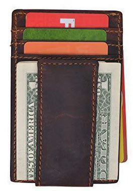 Hunter Brown RFID Blocking Vintage Leather Men's Thin Magnetic Money Clip