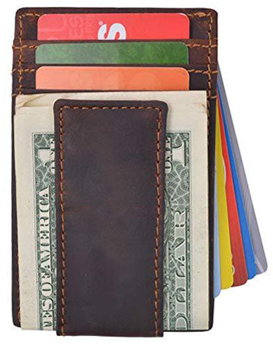 Hunter Brown RFID Blocking Vintage Leather Men's Thin Magnetic Money Clip