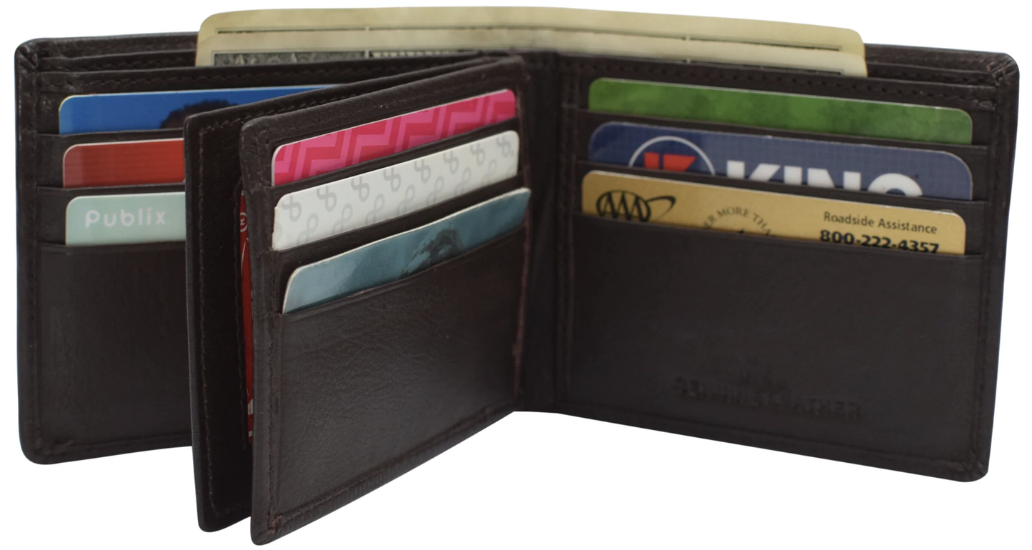 RFID Blocking Men's Leather Bifold Double Flap ID Card Holder Front Pocket