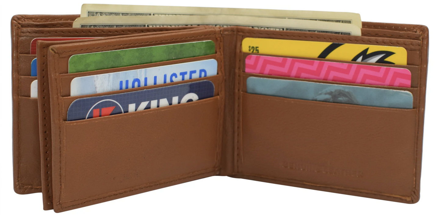 RFID Blocking Men's Leather Bifold Double Flap ID Card Holder Front Pocket