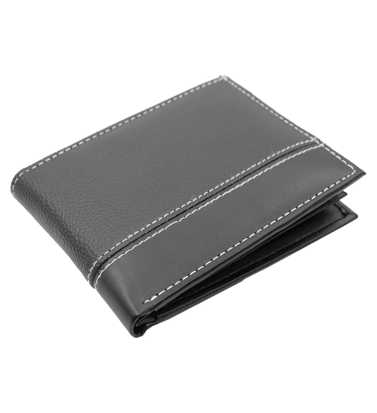 Black Grain Pattern Vegan Leather Men's Bifold Wallet Double Flap Holder