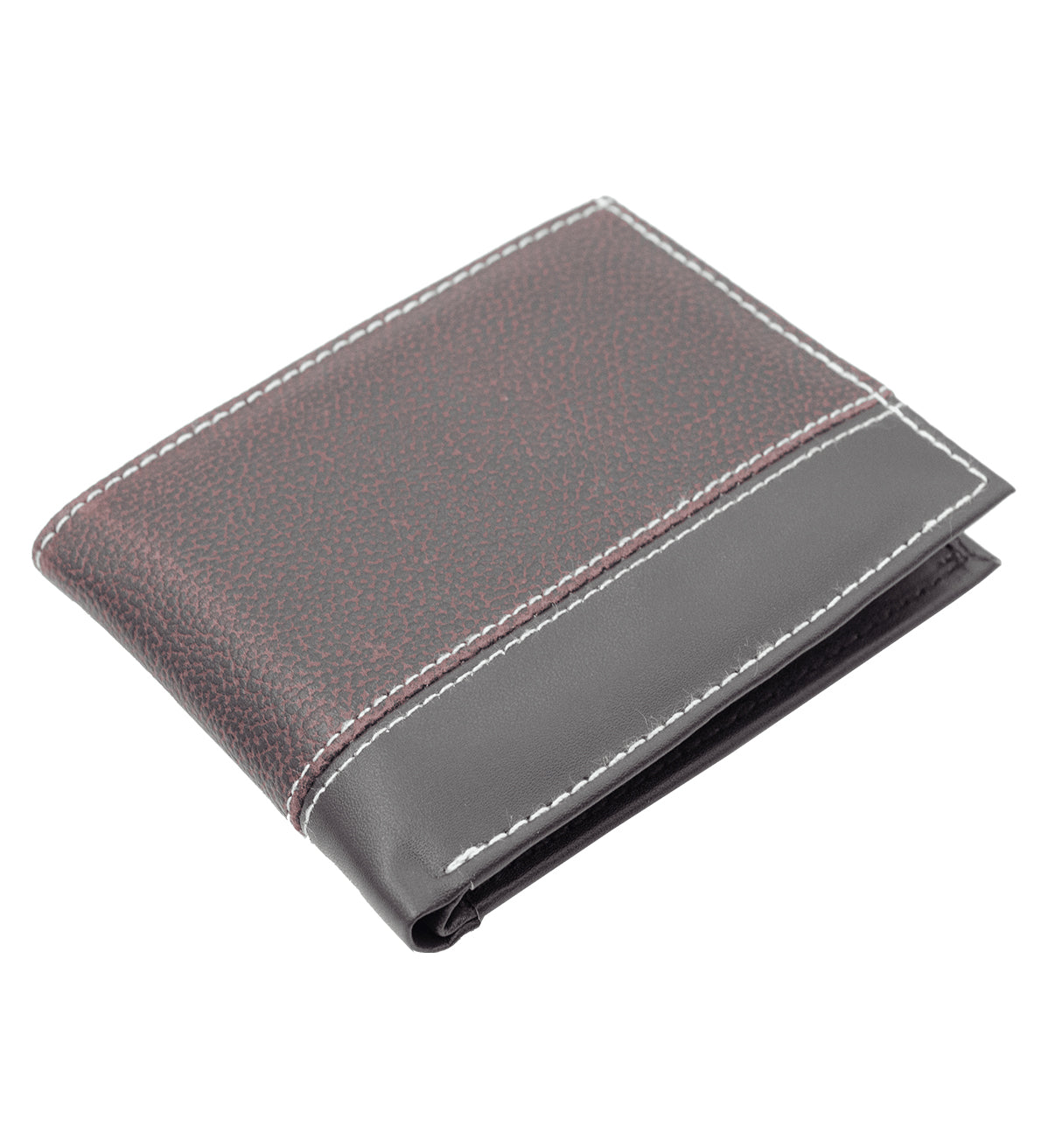 Black Grain Pattern Vegan Leather Men's Bifold Wallet Double Flap Holder